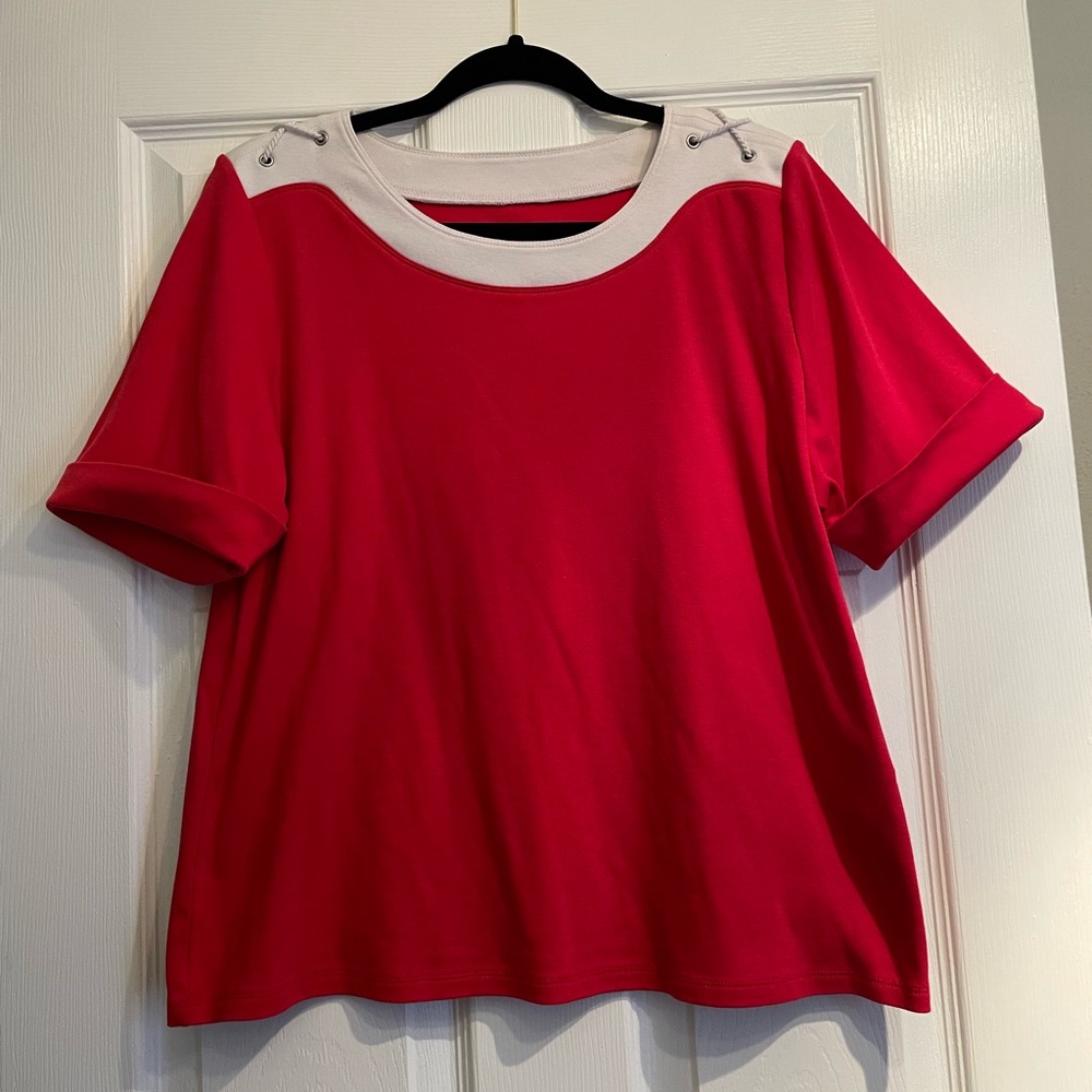 Allison Daley red and white blouse